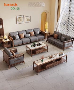 Bàn ghế sofa gỗ phòng khách hiện đại – Từ gỗ óc chó Bắc Mỹ-SFH 019
