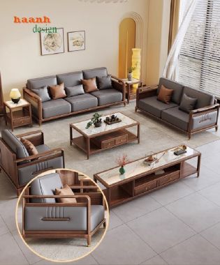 Bàn ghế sofa gỗ phòng khách hiện đại – Từ gỗ óc chó Bắc Mỹ-SFH 019