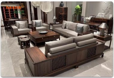 Chọn sofa gỗ óc chó cho phòng khách hiện đại-FSH 012