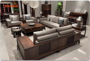 Chọn sofa gỗ óc chó cho phòng khách hiện đại-FSH 012