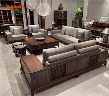 Chọn sofa gỗ óc chó cho phòng khách hiện đại-FSH 012