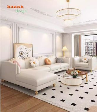Ghế sofa phòng khách cao cấp gỗ sồi tự nhiên,giả da Hàn Quốc-SFN 013