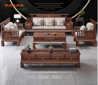 Bàn ghế gỗ tự nhiên giả cổ phong cách Á Đông BGC 004