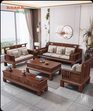 Bàn ghế gỗ tự nhiên giả cổ phong cách Á Đông BGC 004