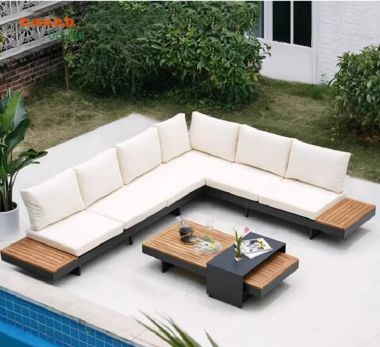 Sofa ngoài trời bền đẹp – Kết hợp gỗ Teak tự nhiên & khung sắt-SST 009