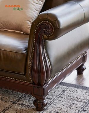 Sofa tân cổ điển màu nâu với tựa cong, tay cuộn - SFC 012