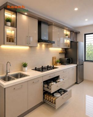 Tủ bếp gỗ công nghiệp hiện đại nhiều màu - TBC 006