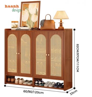 Tủ giày dép gỗ sồi tự nhiên cánh mây hiện đại, tiện dụng-TGH 009