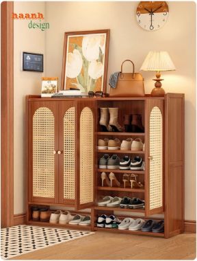 Tủ giày dép gỗ sồi tự nhiên cánh mây hiện đại, tiện dụng-TGH 009
