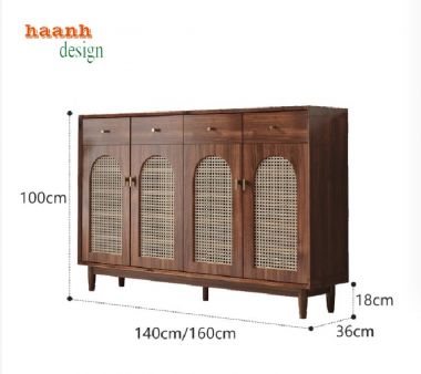 Mang lại sự tiện nghi với tủ giày gỗ óc chó cánh mây-TGH 005