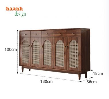Mang lại sự tiện nghi với tủ giày gỗ óc chó cánh mây-TGH 005