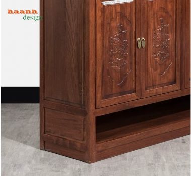 Tủ giầy dép gỗ tự nhiên giả cổ chạm hoa văn - TGG 007