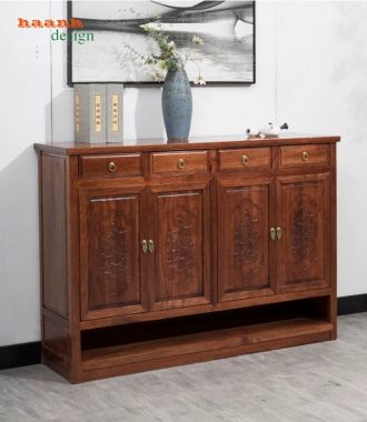 Tủ giầy dép gỗ tự nhiên giả cổ chạm hoa văn - TGG 007