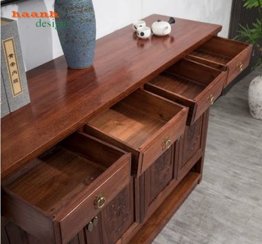 Tủ giầy dép gỗ tự nhiên giả cổ chạm hoa văn - TGG 007