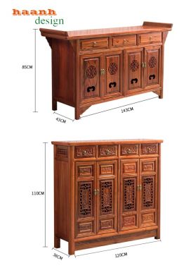 Tủ giầy dép gỗ tự nhiên giả cổ chất lượng và tiện ích TGG 003