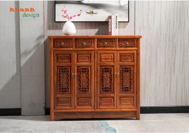 Tủ giầy dép gỗ tự nhiên giả cổ chất lượng và tiện ích TGG 003