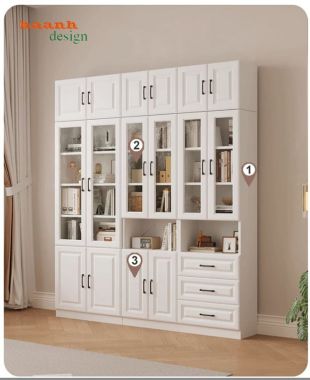 Tủ hồ sơ màu trắng cánh kính, 3 ngăn kéo - THS 019