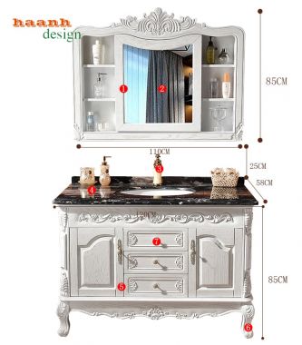 Tủ lavabo gỗ tự nhiên tân cổ điển TLC 001
