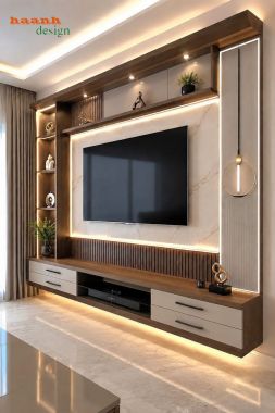 Tủ trang trí kết hợp kệ tivi nâu phối kem - TPK 020