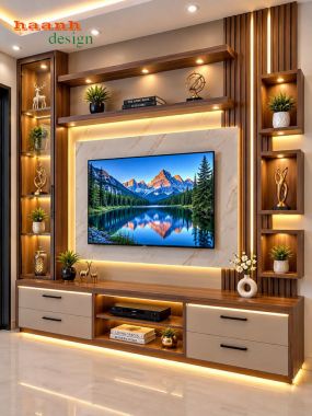 Tủ trang trí kết hợp kệ tivi nâu phối kem - TPK 020
