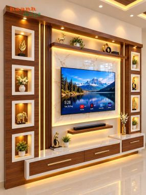 Tủ trang trí kết hợp kệ tivi nâu phối kem - TPK 020