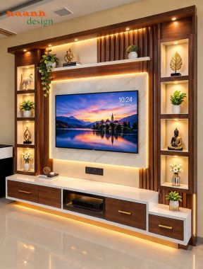 Tủ trang trí kết hợp kệ tivi nâu phối kem - TPK 020