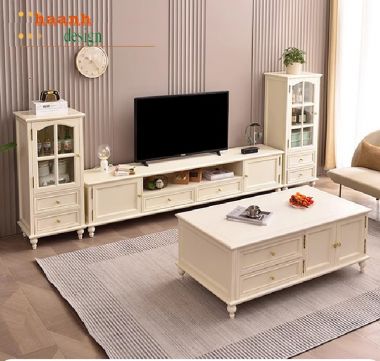 Tủ kệ phòng khách tân cổ điển tạo nên không gian sống-TTC 007