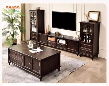 Tủ kệ phòng khách tân cổ điển tạo nên không gian sống-TTC 007