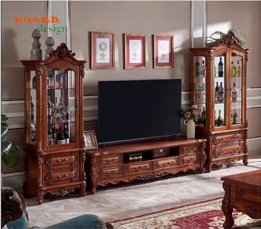 Tủ bầy phòng khách tân cổ điển gỗ tự nhiên phong cách châu âu TTC 006