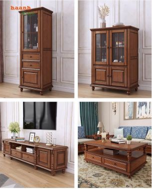 Kệ tủ gỗ phòng khách tân cổ điển châu âu TTC 005