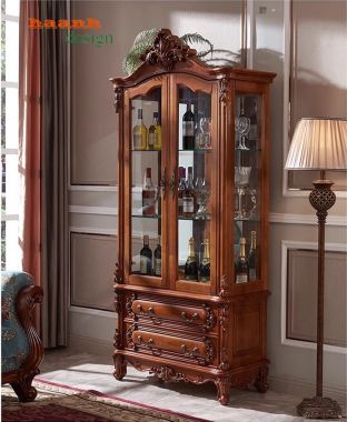 Tủ bầy phòng khách tân cổ điển gỗ tự nhiên phong cách châu âu TTC 006