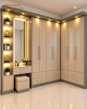 Tủ quần áo kết hợp bàn trang điểm hiện đại - TAH 019
