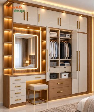Tủ quần áo kết hợp bàn trang điểm hiện đại - TAH 019