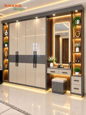 Tủ quần áo kết hợp bàn trang điểm hiện đại - TAH 019