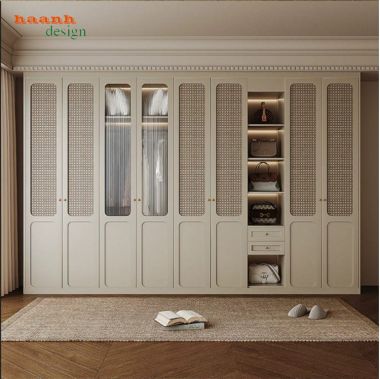 Tủ áo cánh mây gỗ sồi tự nhiên đẹp và bền theo thời gian-TAH 014