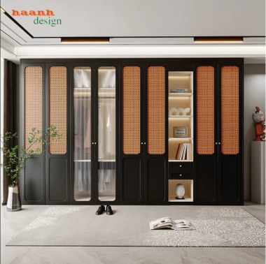 Tủ áo cánh mây gỗ sồi tự nhiên đẹp và bền theo thời gian-TAH 014