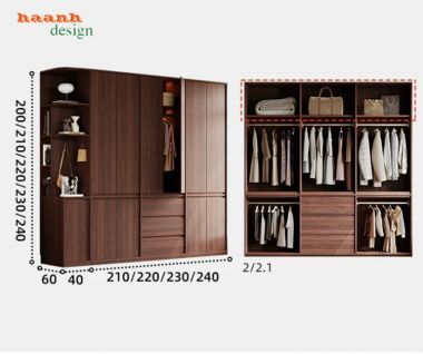 Tủ Quần Áo Gỗ Óc Chó Cao Cấp Thiết Kế Hiện Đại Tiện Nghi-TAH 013
