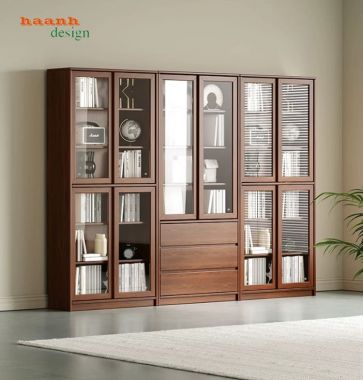 Tủ sách gỗ cao cấp từ gỗ óc chó – Nâng tầm không gian sống-THS 011