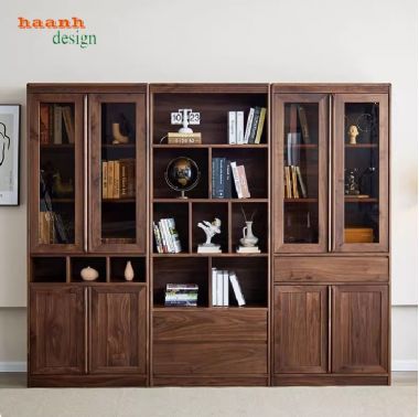Tủ sách đẹp hiện đại bằng gỗ óc chó tự nhiên cao cấp=TSH 013