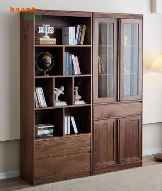Tủ sách đẹp hiện đại bằng gỗ óc chó tự nhiên cao cấp=TSH 013