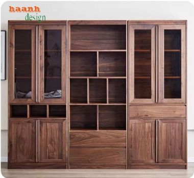 Tủ sách đẹp hiện đại bằng gỗ óc chó tự nhiên cao cấp=TSH 013