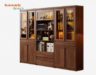 Mẫu tủ sách gia đình đẹp bằng gỗ tự nhiên phong cách hiện đại-THS 014