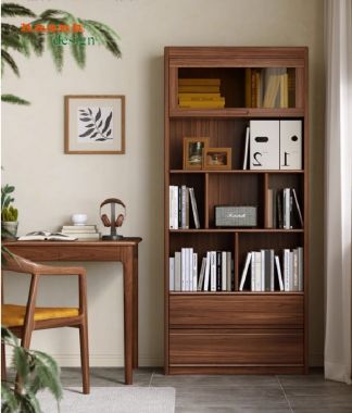 Mẫu tủ sách gia đình đẹp bằng gỗ tự nhiên phong cách hiện đại-THS 014