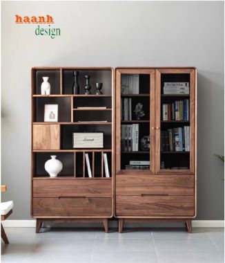 Trưng bày nghệ thuật với tủ sách gỗ óc chó tự nhiên-TSH 009