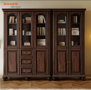 Tủ sách tân cổ điển cánh kính nhiều khoang - TST 010
