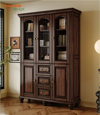 Tủ sách tân cổ điển cánh kính nhiều khoang - TST 010