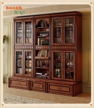 Mẫu tủ kệ sách gỗ đẹp phong cách pháp cho không gian đẳng cấp-TST 007
