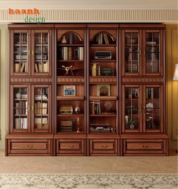 Mẫu tủ kệ sách gỗ đẹp phong cách pháp cho không gian đẳng cấp-TST 007