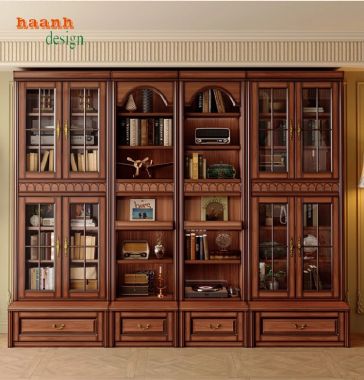 Mẫu tủ kệ sách gỗ đẹp phong cách pháp cho không gian đẳng cấp-TST 007