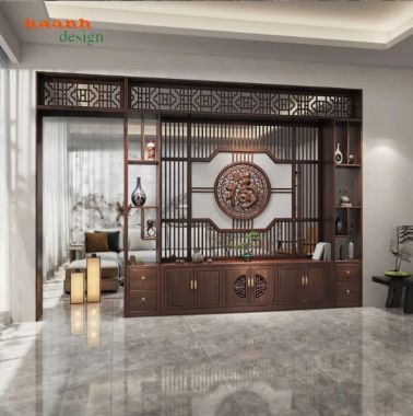 Tủ trang trí phòng khách giả cổ dạng vách ngăn - TGC 010